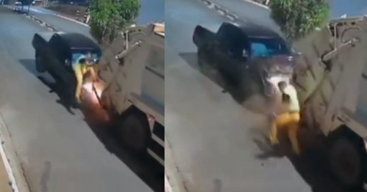 câmera registra momento em que gari quase é atingido por caminhonete em Altamira